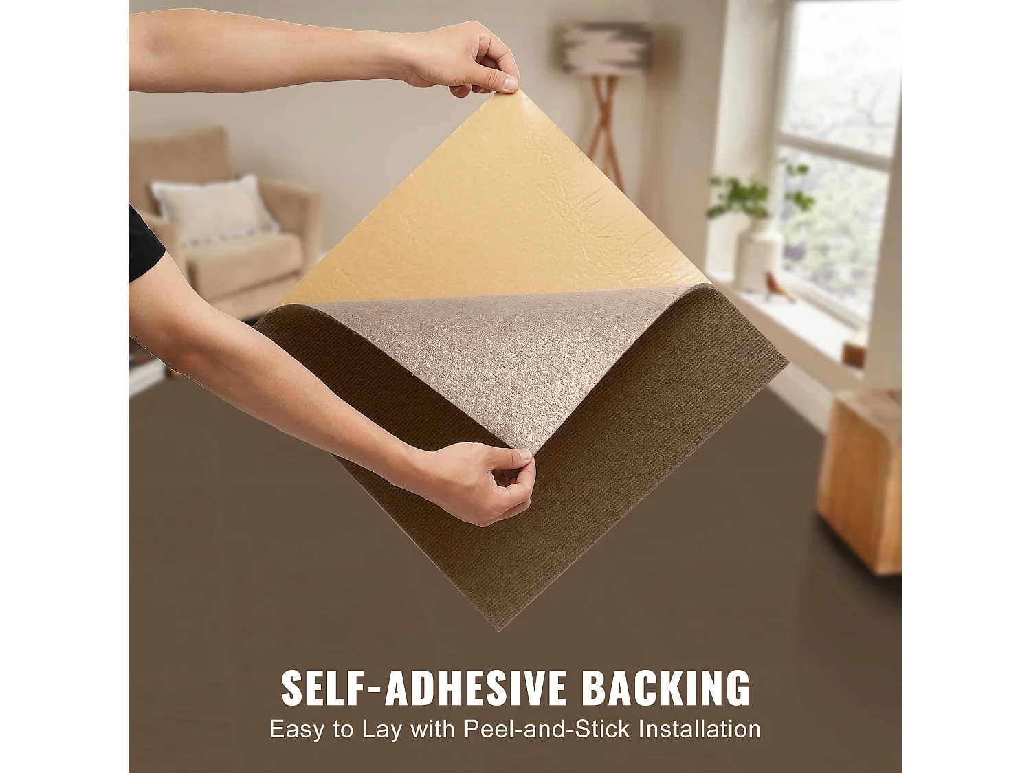 Tapis SucceBuy Dalles de Moquette Lot de 10 dalles de Moquette Autocollantes 45.72 x 45.72cm - Marron Foncé