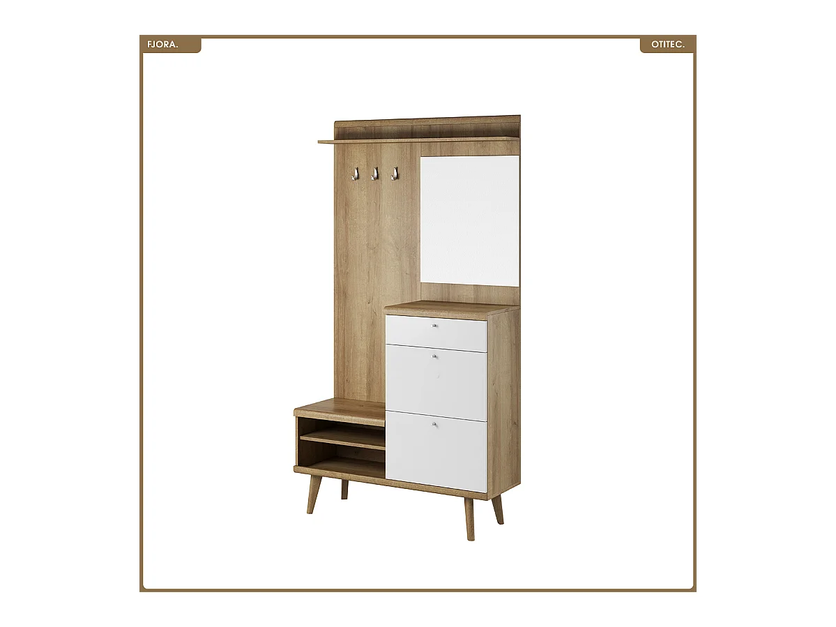 Meuble d’entrée complet - L.110 x H.200 x P.34 cm - FJORA