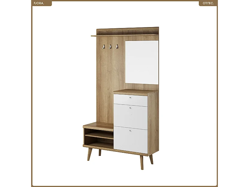 Meuble d’entrée complet - L.110 x H.200 x P.34 cm - FJORA