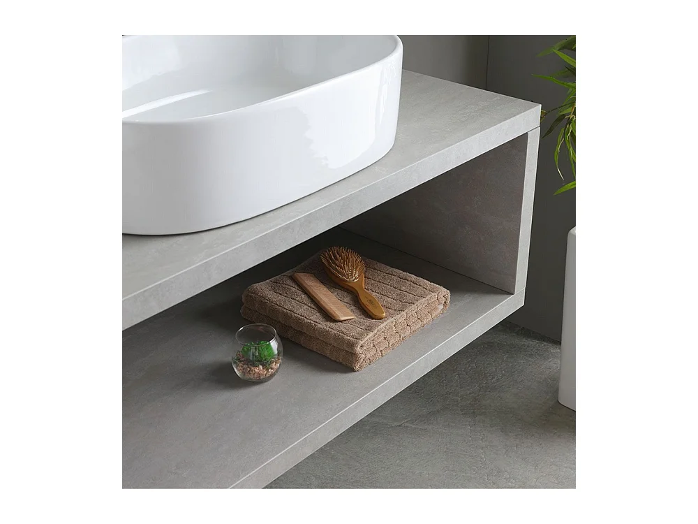 Meuble de salle de bain suspendu gris « Samos » 100 cm avec vasque ovale en céramique et miroir simple