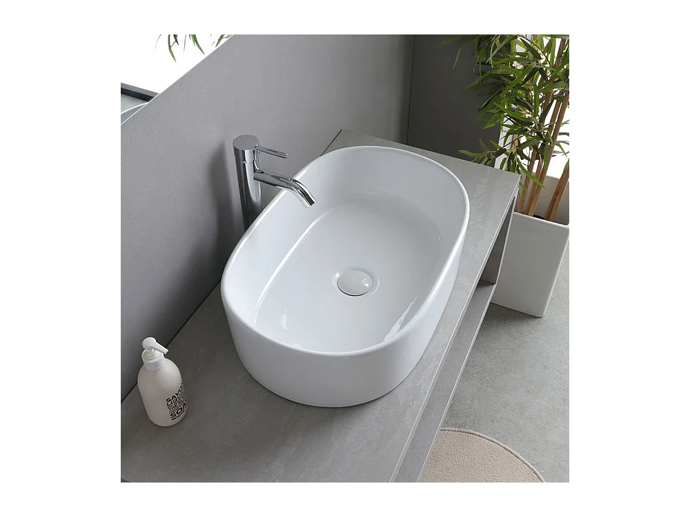 Meuble de salle de bain suspendu gris « Samos » 100 cm avec vasque ovale en céramique et miroir simple