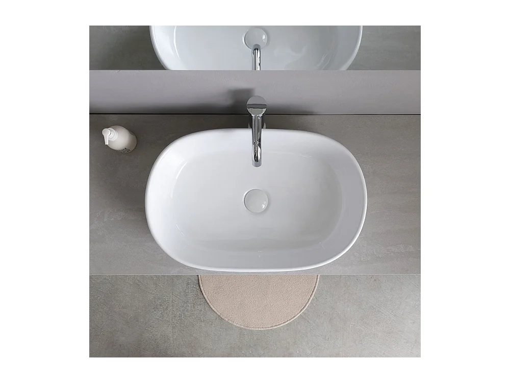 Meuble de salle de bain suspendu gris « Samos » 100 cm avec vasque ovale en céramique et miroir simple