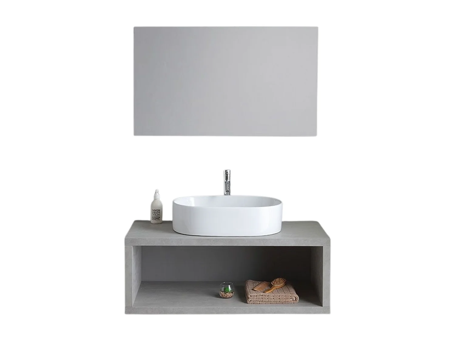 Móvel de casa de banho suspenso "Samos" 100 cm cinzento com lavatório oval em cerâmica e espelho simples