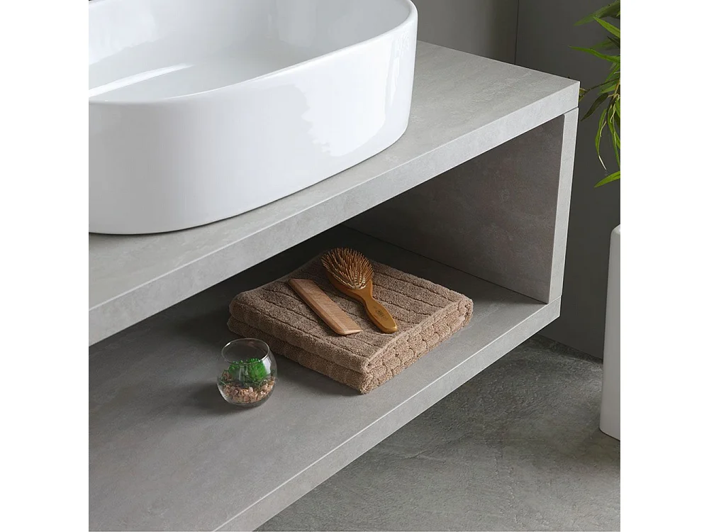 Móvel de casa de banho suspenso "Samos" 100 cm cinzento com lavatório oval em cerâmica e espelho simples