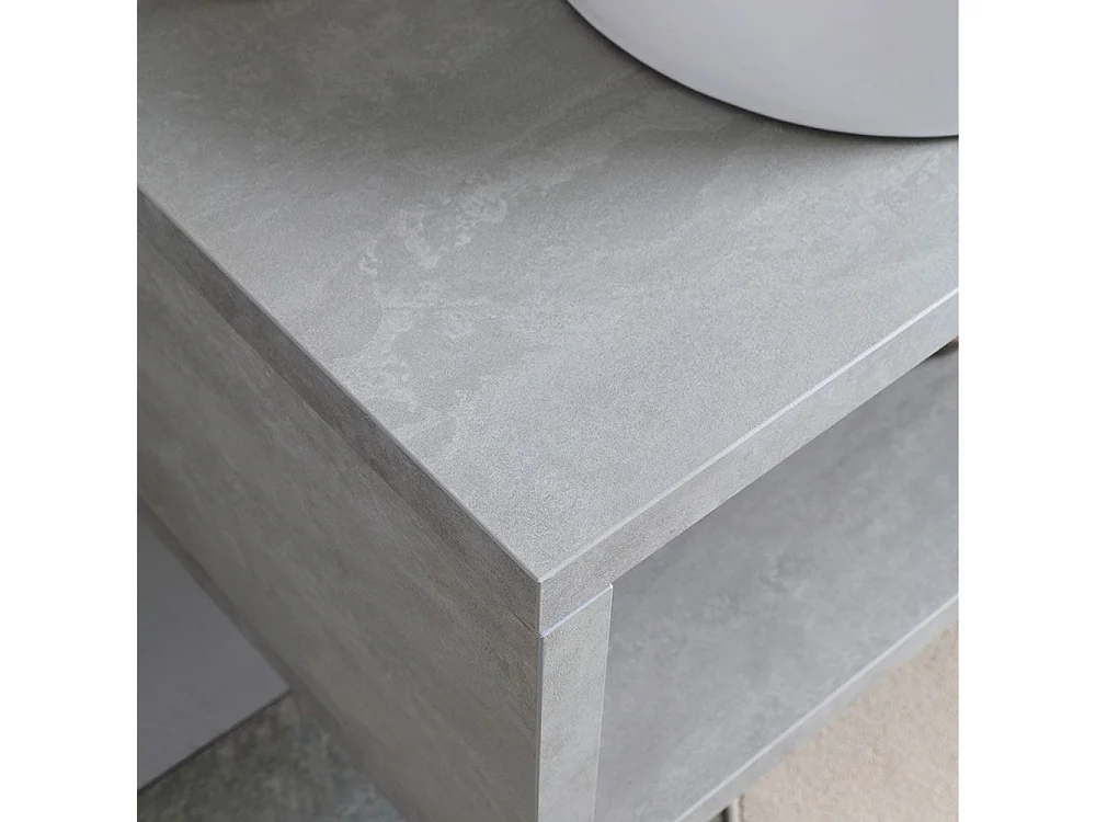 Móvel de casa de banho suspenso "Samos" 100 cm cinzento com lavatório oval em cerâmica e espelho simples