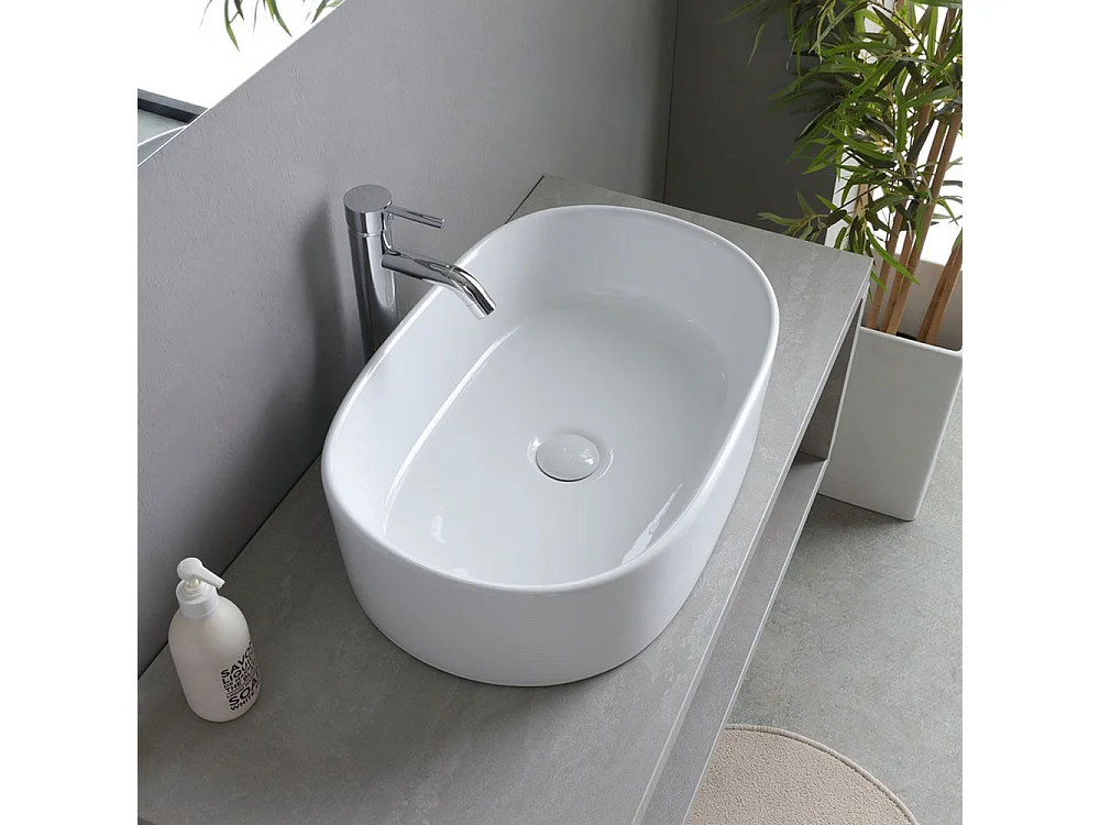 Móvel de casa de banho suspenso "Samos" 100 cm cinzento com lavatório oval em cerâmica e espelho simples