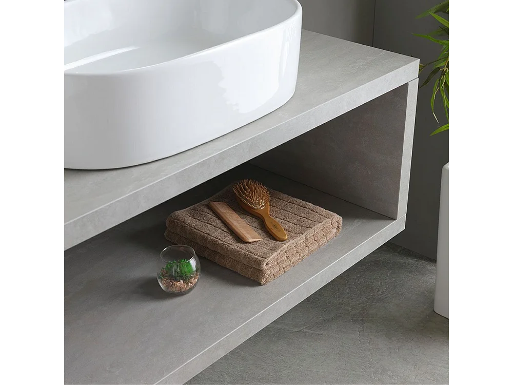 Móvel de casa de banho suspenso "Samos" 100 cm cinzento com lavatório oval em cerâmica e espelho simples