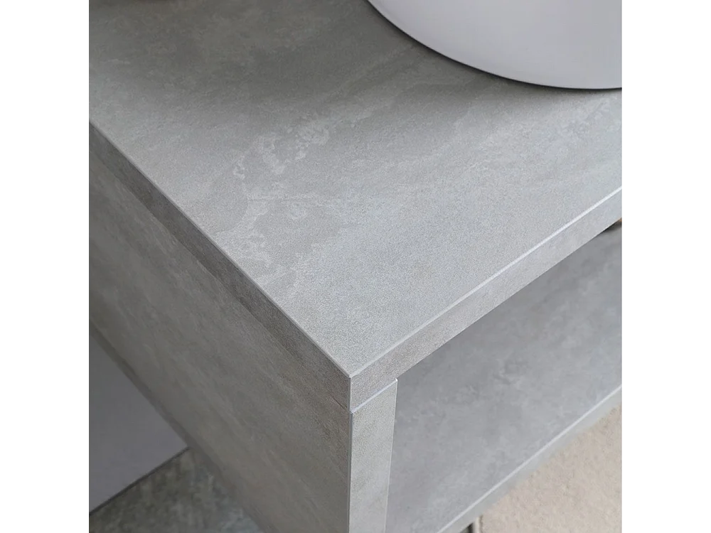 Móvel de casa de banho suspenso "Samos" 100 cm cinzento com lavatório oval em cerâmica e espelho simples