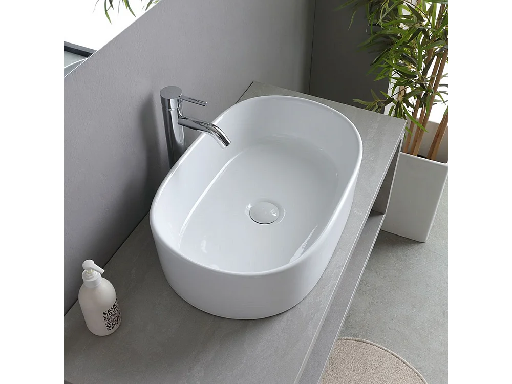 Móvel de casa de banho suspenso "Samos" 100 cm cinzento com lavatório oval em cerâmica e espelho simples