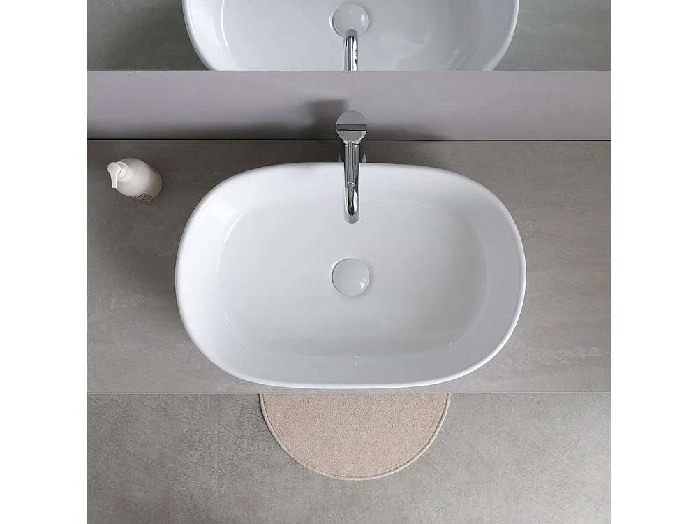 Móvel de casa de banho suspenso "Samos" 100 cm cinzento com lavatório oval em cerâmica e espelho simples