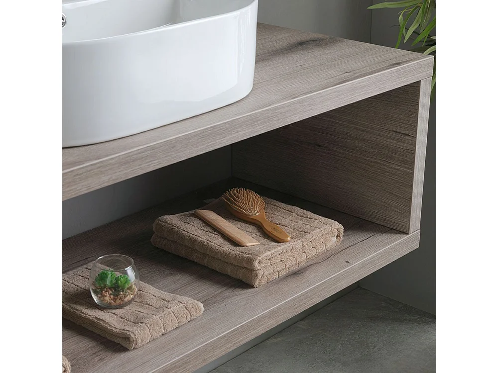 Mobile bagno sospeso rovere fossile "Samoa" 120 cm con lavabo ovale e specchio rettangolare LED