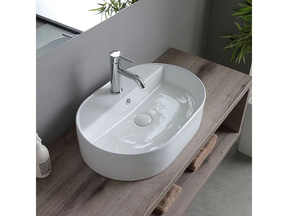 Mobile bagno sospeso rovere fossile "Samoa" 120 cm con lavabo ovale e specchio rettangolare LED