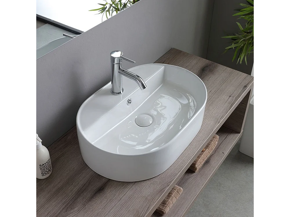 Mobile bagno sospeso rovere fossile "Samoa" 120 cm con lavabo ovale e specchio rettangolare LED