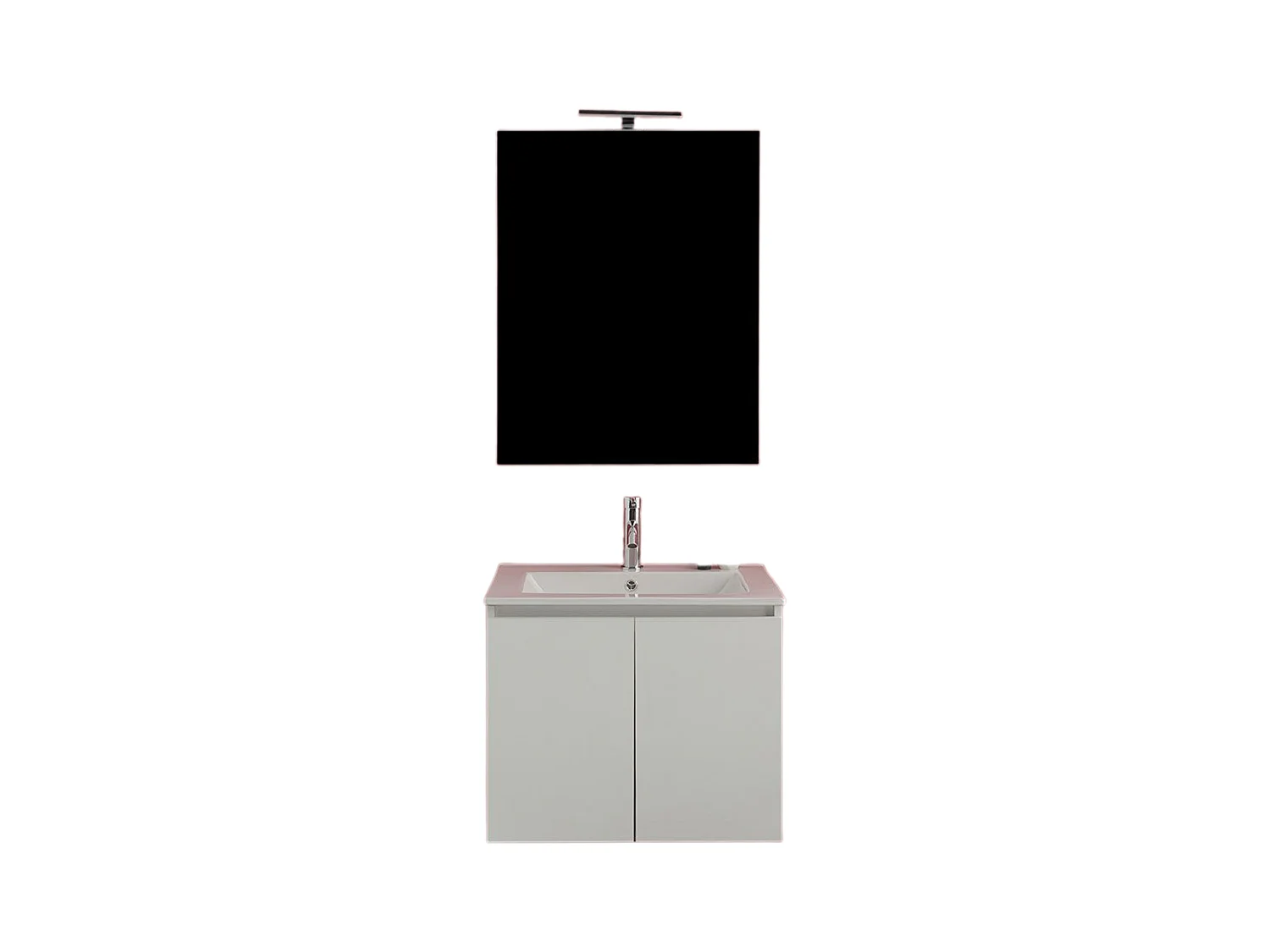 Mueble de baño blanco "Hydra" 60 cm suspendido con 2 puertas con lavabo y espejo