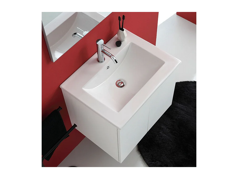 Mueble de baño blanco "Hydra" 60 cm suspendido con 2 puertas con lavabo y espejo