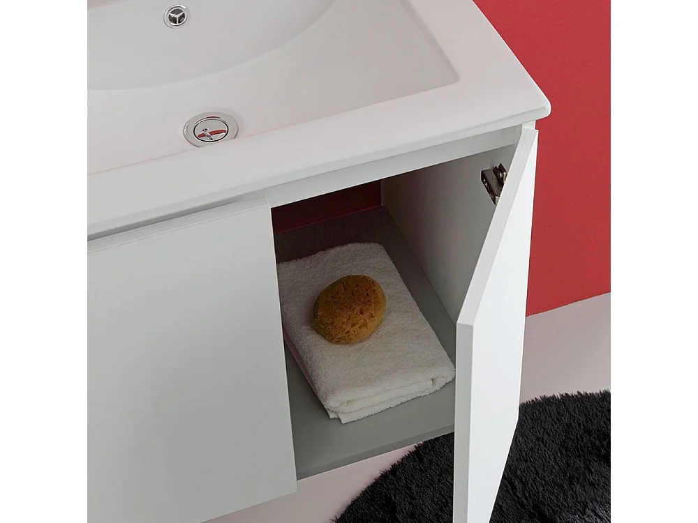 Mueble de baño blanco "Hydra" 60 cm suspendido con 2 puertas con lavabo y espejo