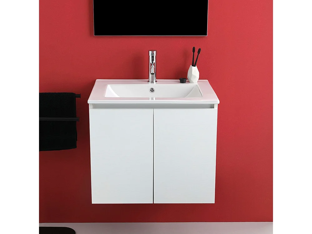 Mobile da bagno bianco "Hydra" 60 cm sospeso a 2 ante con lavabo e specchio