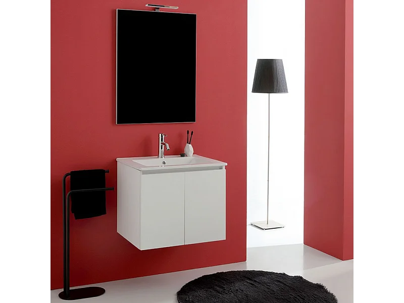 Mobile da bagno bianco "Hydra" 60 cm sospeso a 2 ante con lavabo e specchio