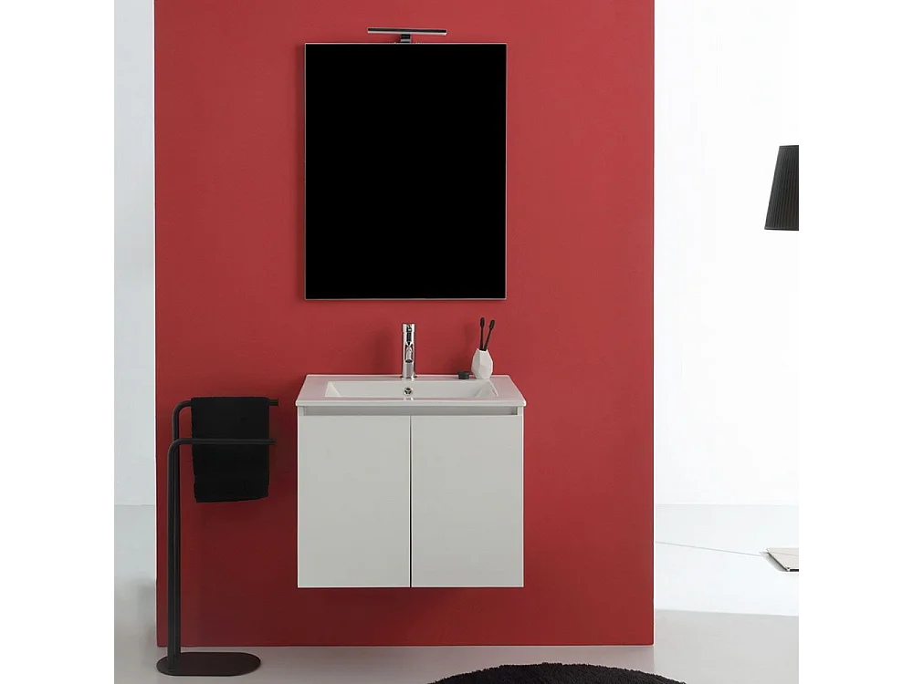 Mobile da bagno bianco "Hydra" 60 cm sospeso a 2 ante con lavabo e specchio