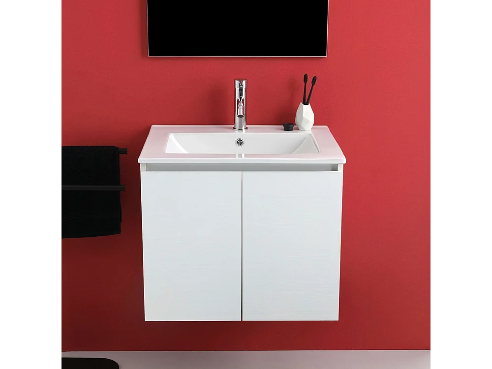 Mobile da bagno bianco "Hydra" 60 cm sospeso a 2 ante con lavabo e specchio