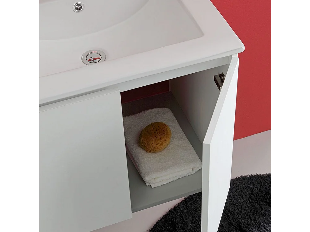 Mobile da bagno bianco "Hydra" 60 cm sospeso a 2 ante con lavabo e specchio