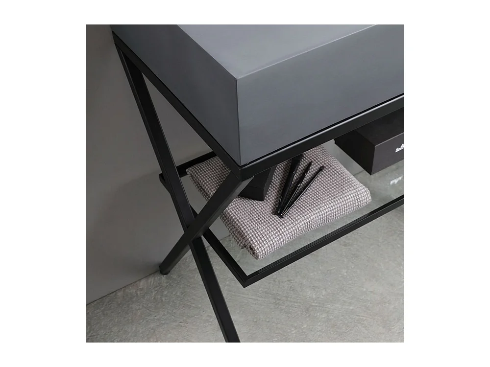 Meuble de salle de bain sur pied "Figi" 80 cm en résine grise avec vasque grise et miroir rectangulaire rétroéclairé par LED