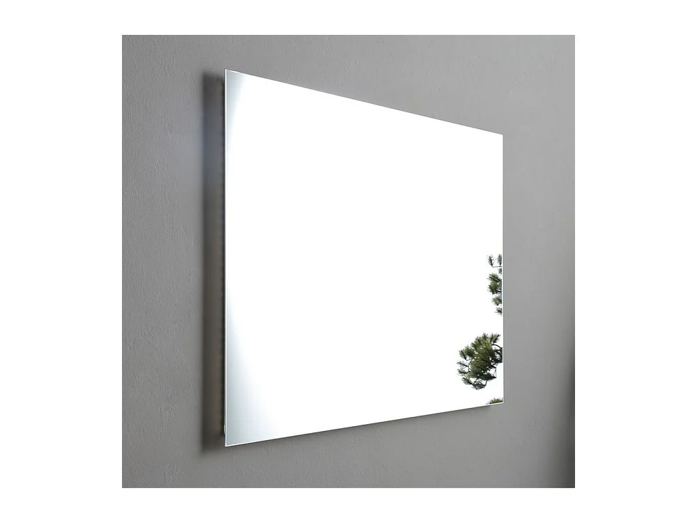 Meuble de salle de bain sur pied "Figi" 80 cm en résine grise avec vasque grise et miroir rectangulaire rétroéclairé par LED