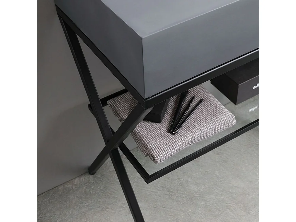 Móvel de casa de banho de chão "Figi" de 80 cm em resina cinzenta com lavatório cinzento e espelho retangular com iluminação LED