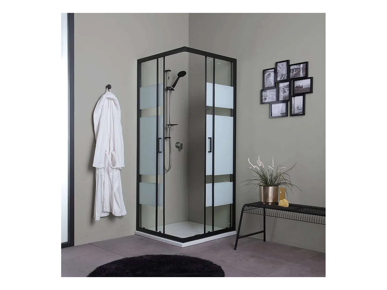 Nowoczesna kabina prysznicowa łazienkowa "Cielo" przesuwna sitodruk z profilem matowym czarnym cm120x80 190h