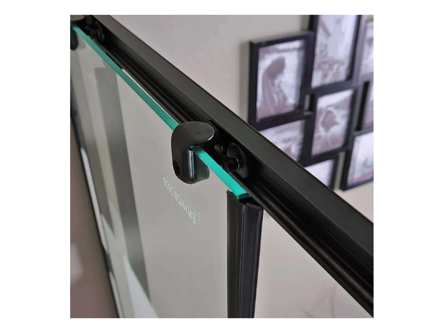 Nowoczesna kabina prysznicowa łazienkowa "Cielo" przesuwna sitodruk z profilem matowym czarnym cm120x80 190h