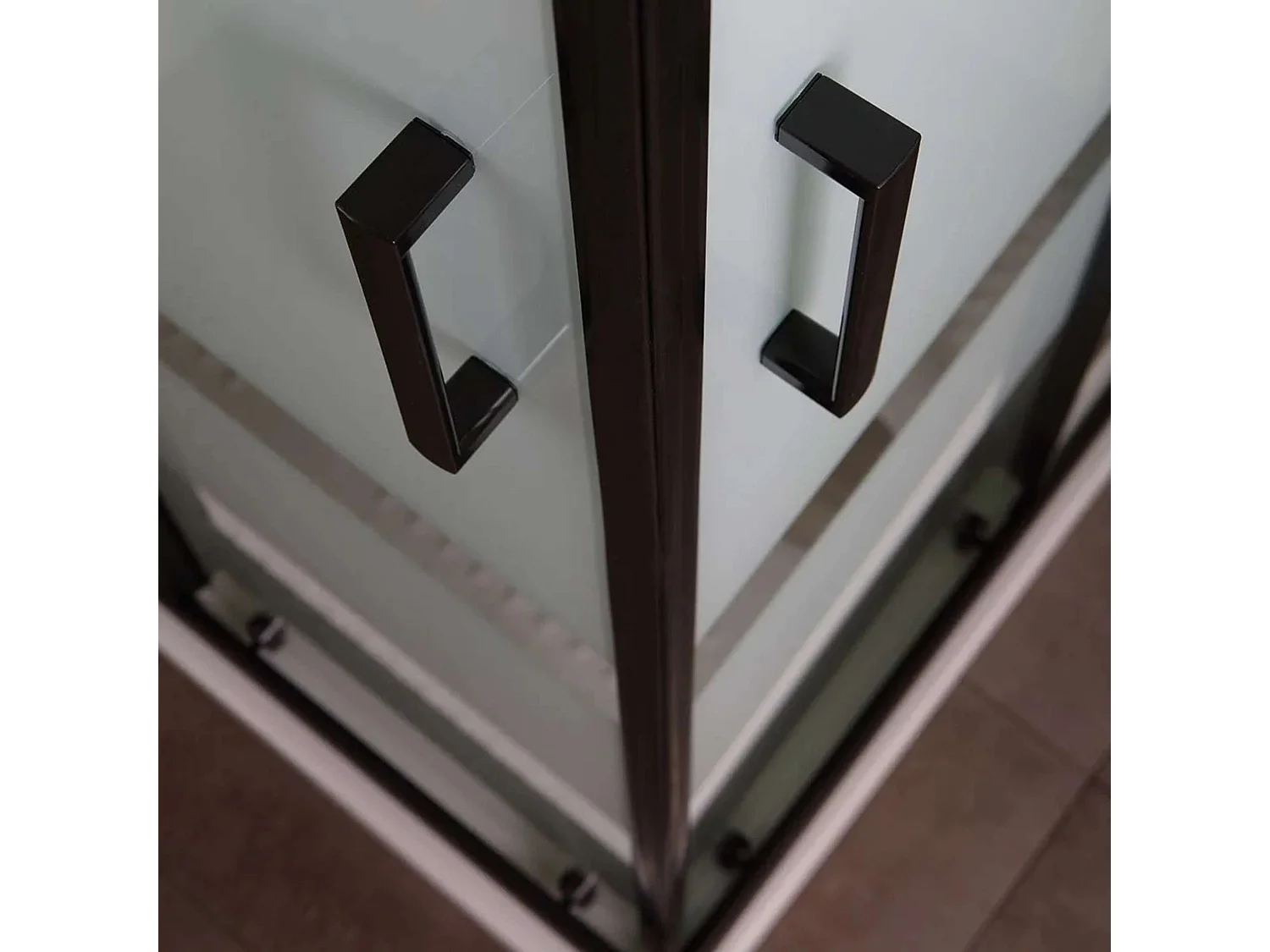 Nowoczesna kabina prysznicowa łazienkowa "Cielo" przesuwna sitodruk z profilem matowym czarnym cm120x80 190h