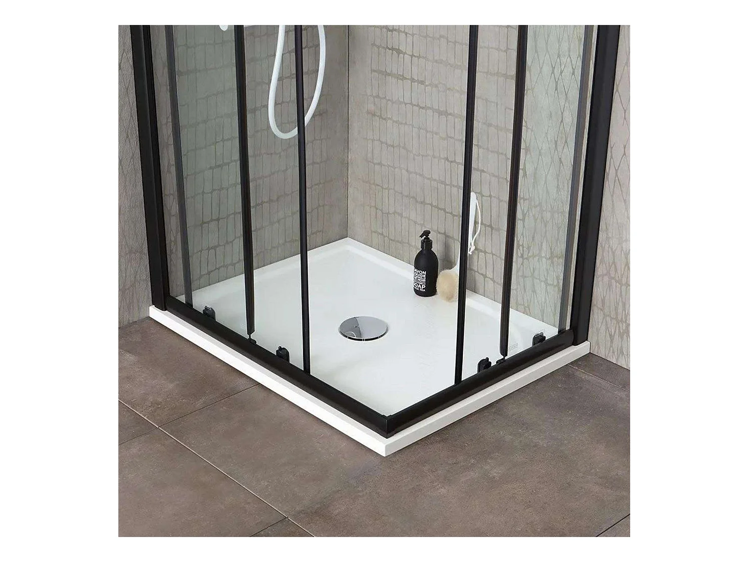 Cabine de douche carrée « Cielo » en verre transparent avec profil noir mat cm 90x90 190 h