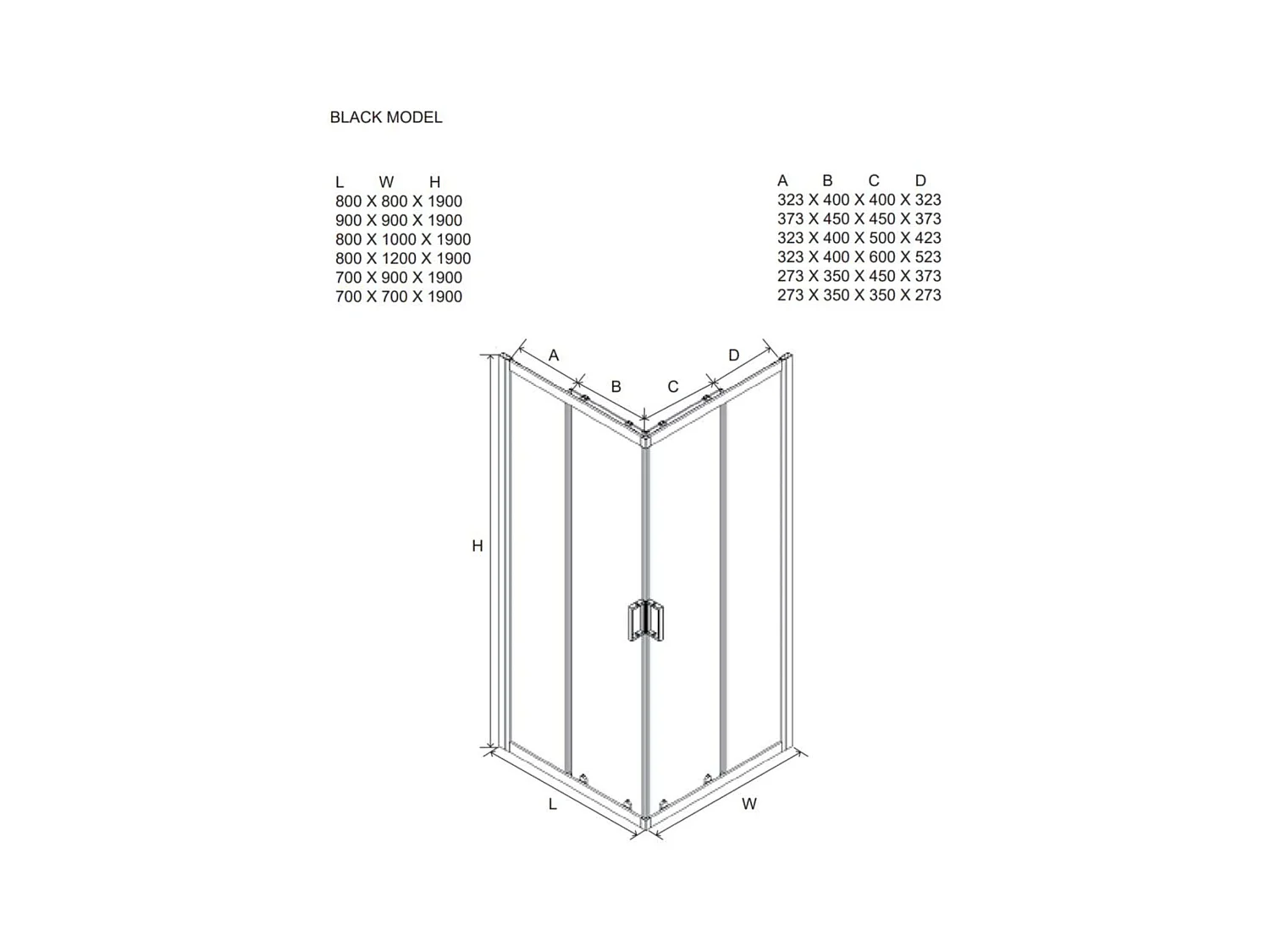 Cabine de douche carrée « Cielo » en verre transparent avec profil noir mat cm 90x90 190 h