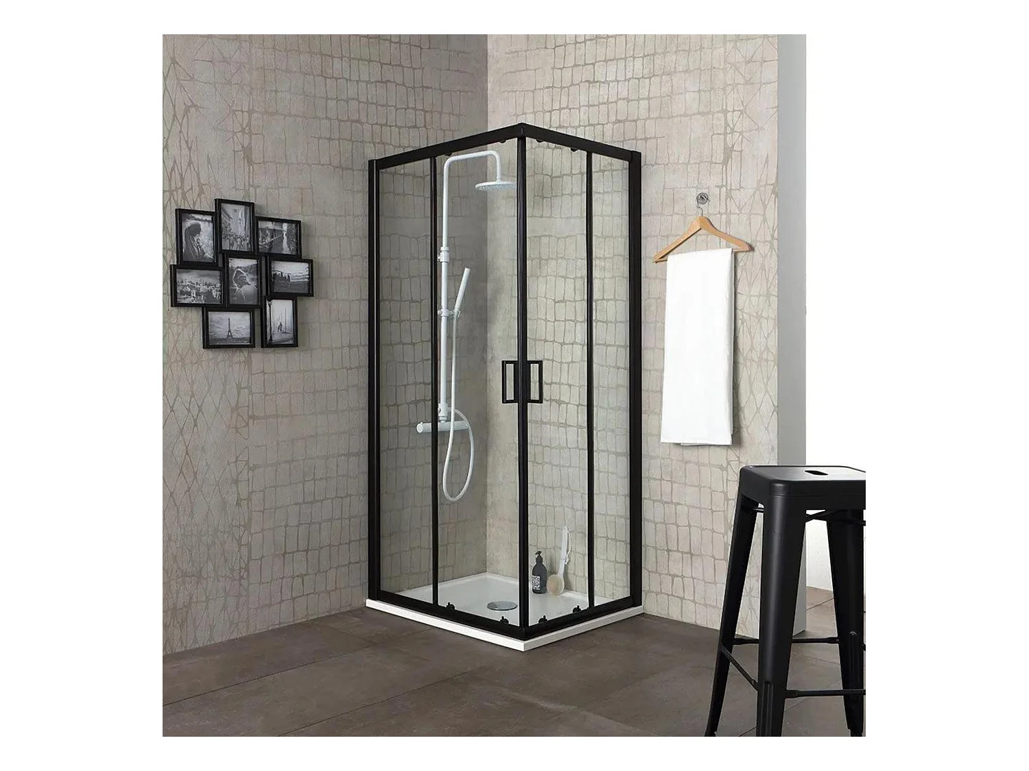 Cabine de douche carrée « Cielo » en verre transparent avec profil noir mat cm 90x90 190 h