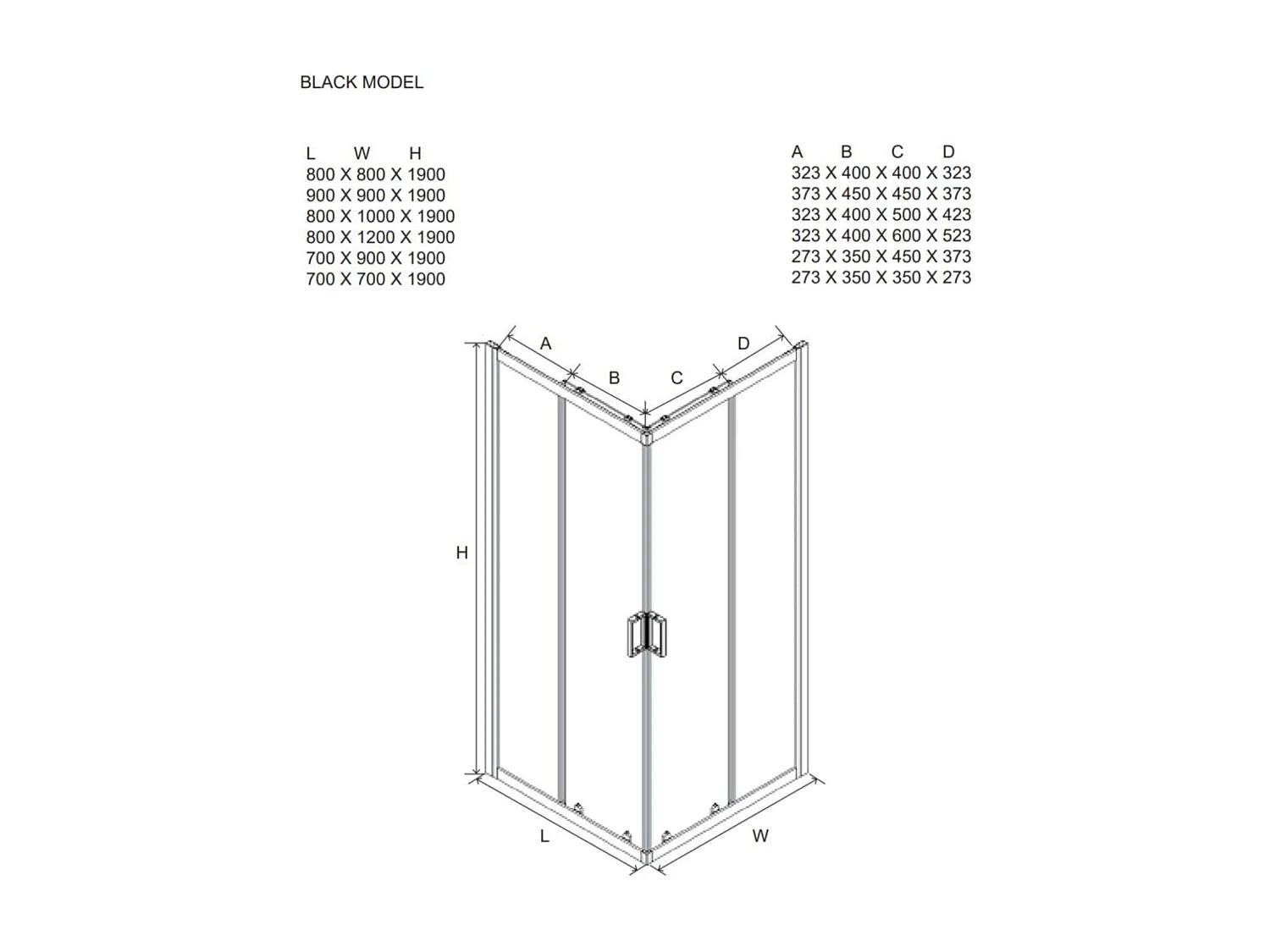 Kabina prysznicowa kwadratowa "Cielo" ze szkła transparentnego z matowym czarnym profilem cm 90x90 190 h