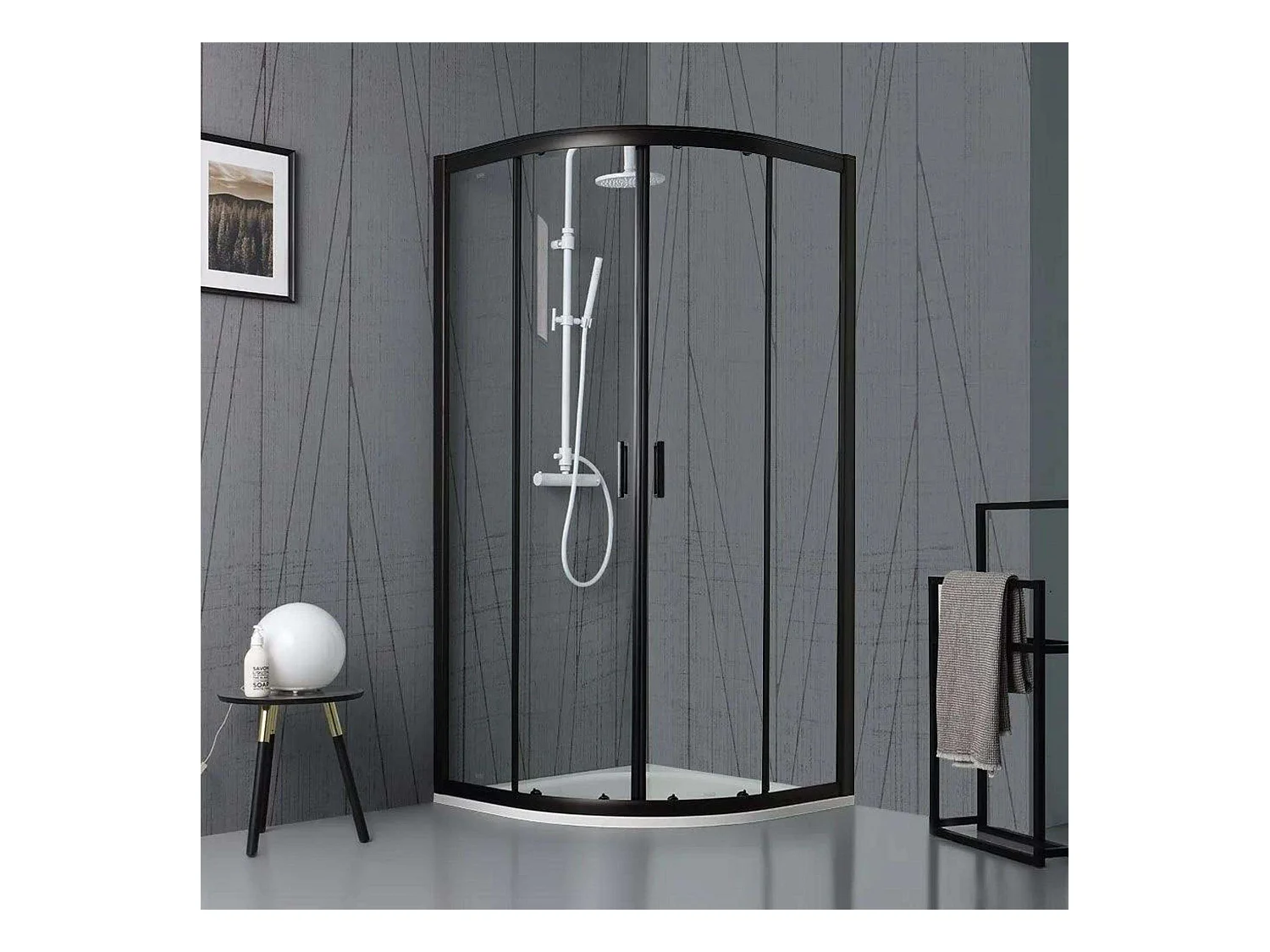 Cabine de douche semi-circulaire « Cielo » en verre transparent et profil noir mat cm 80x80 190 h