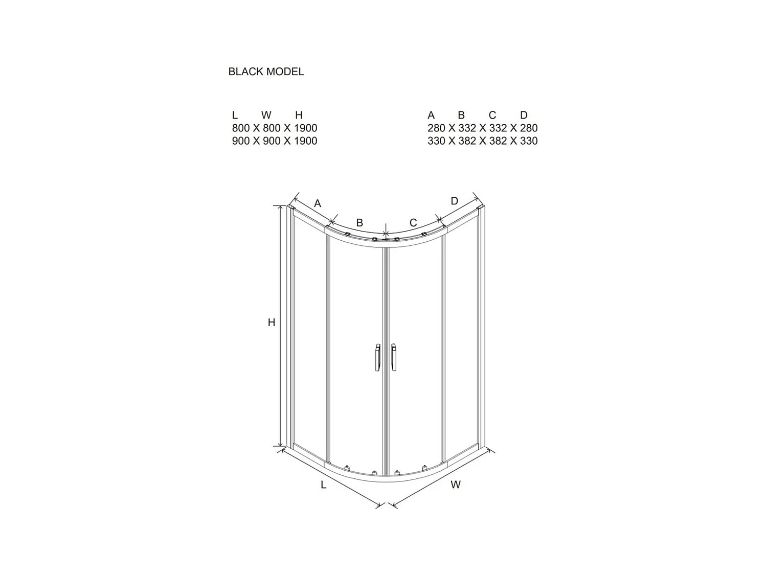 Cabine de douche semi-circulaire « Cielo » en verre transparent et profil noir mat cm 80x80 190 h