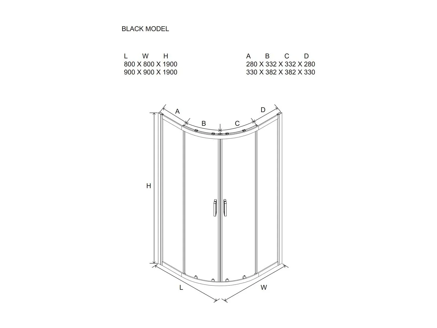Kabina prysznicowa półokrągła "Cielo" ze szkła transparentnego i profilu matowego czarnego cm 80x80 190 h