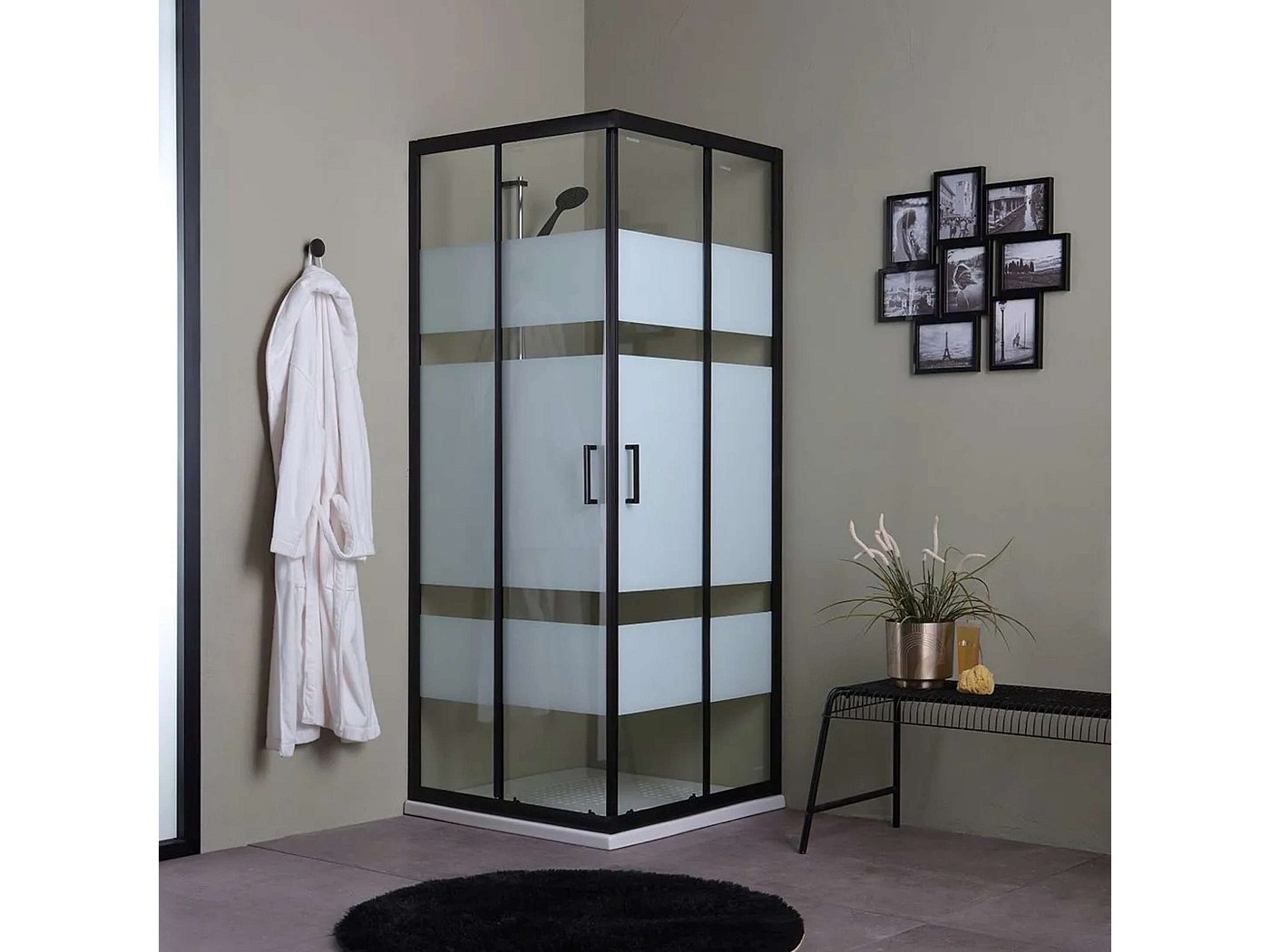 Cabine De Douche D'angle 80x100 Cm Double Paroi Coulissante En Verre Imprime Ted 84398820