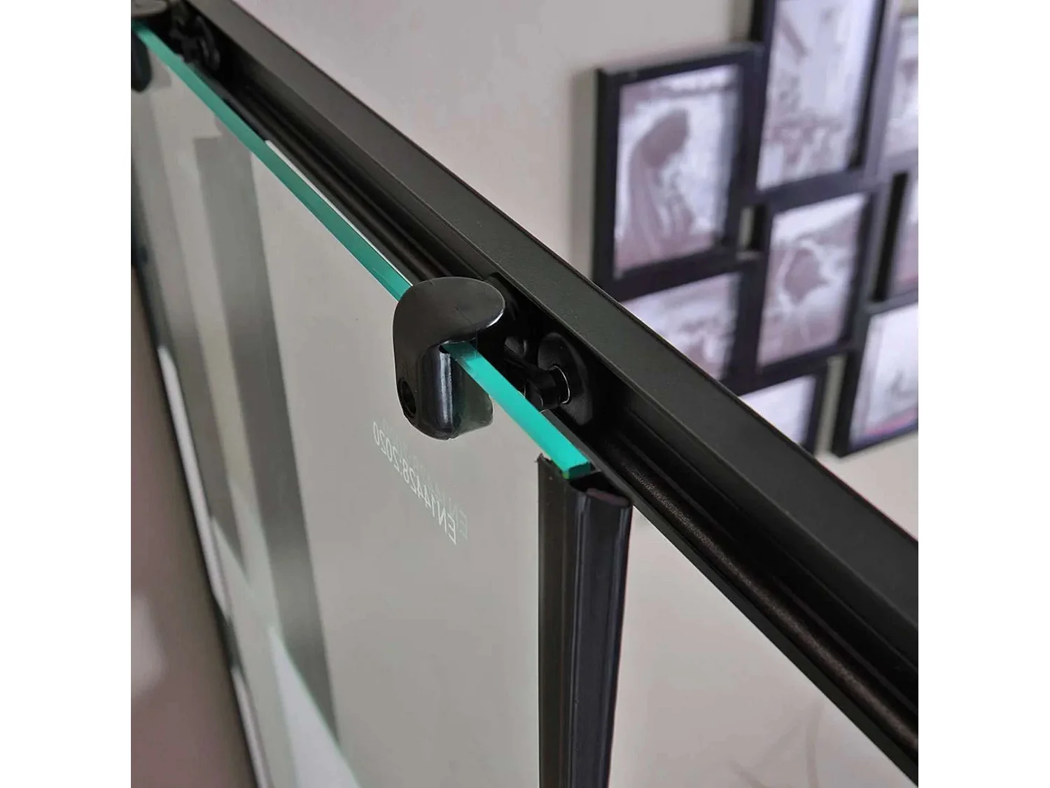 Moderne Duschkabine für Badezimmer „Cielo“ mit Schiebetür, Siebdruck und mattschwarzem Profil, 80 x 100 cm, 190 h