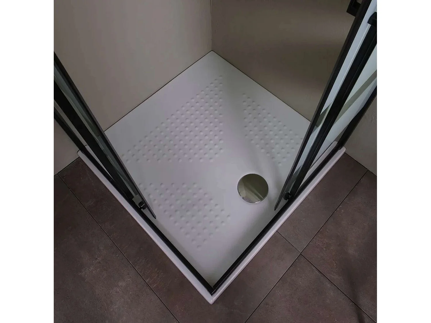 Moderne Duschkabine für Badezimmer „Cielo“ mit Schiebetür, Siebdruck und mattschwarzem Profil, 80 x 100 cm, 190 h