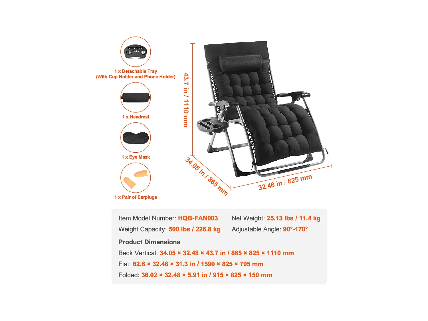 Bain de Soleil SucceBuy Chaise Zéro Gravité 83cm pour Intérieur et Extérieur avec Coussin et Porte-Gobelet