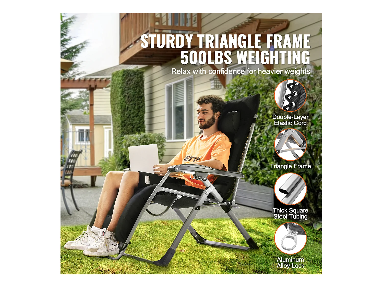 Bain de Soleil SucceBuy Chaise Zéro Gravité 83cm pour Intérieur et Extérieur avec Coussin et Porte-Gobelet