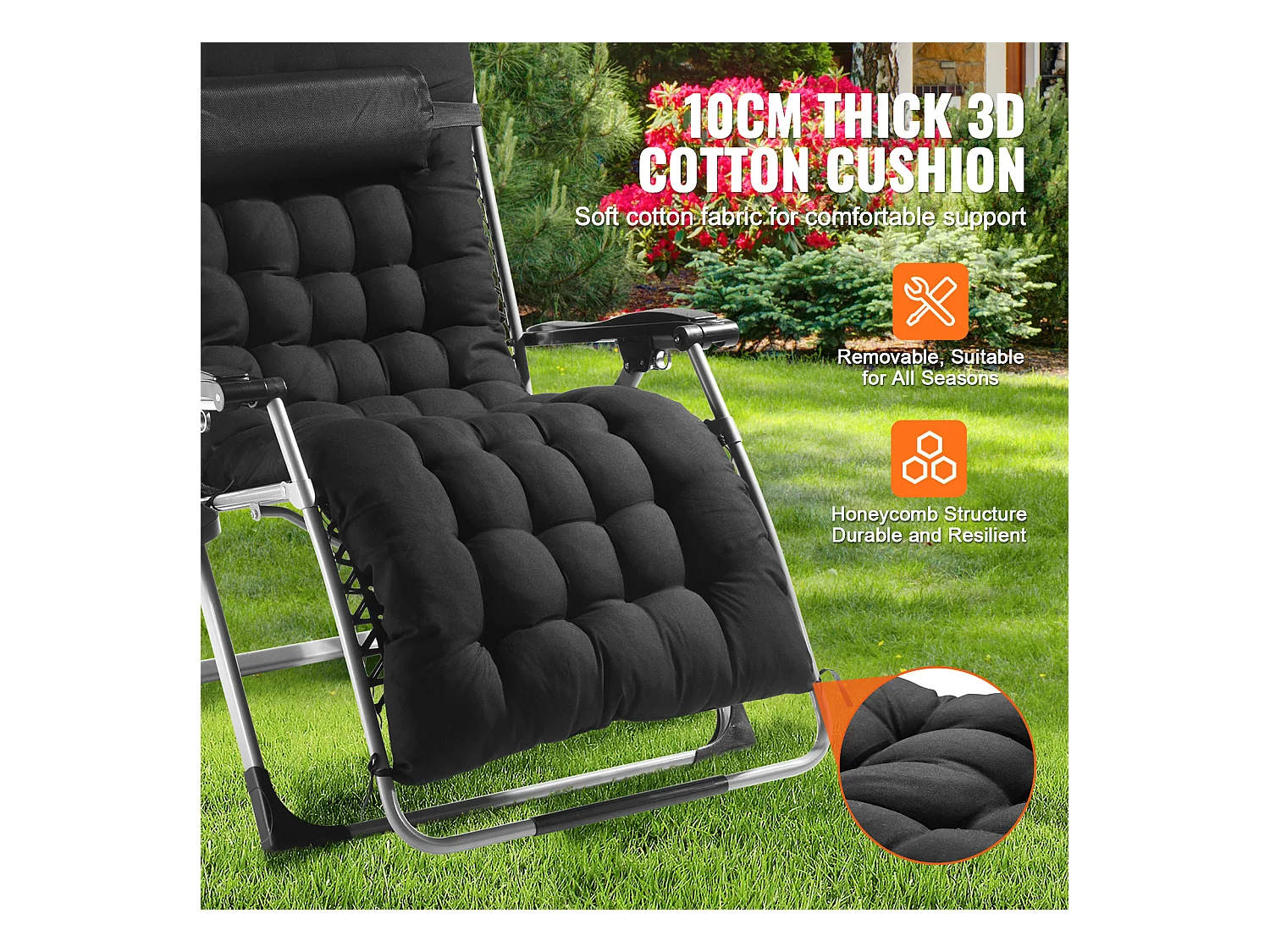 Bain de Soleil SucceBuy Chaise Zéro Gravité 83cm pour Intérieur et Extérieur avec Coussin et Porte-Gobelet