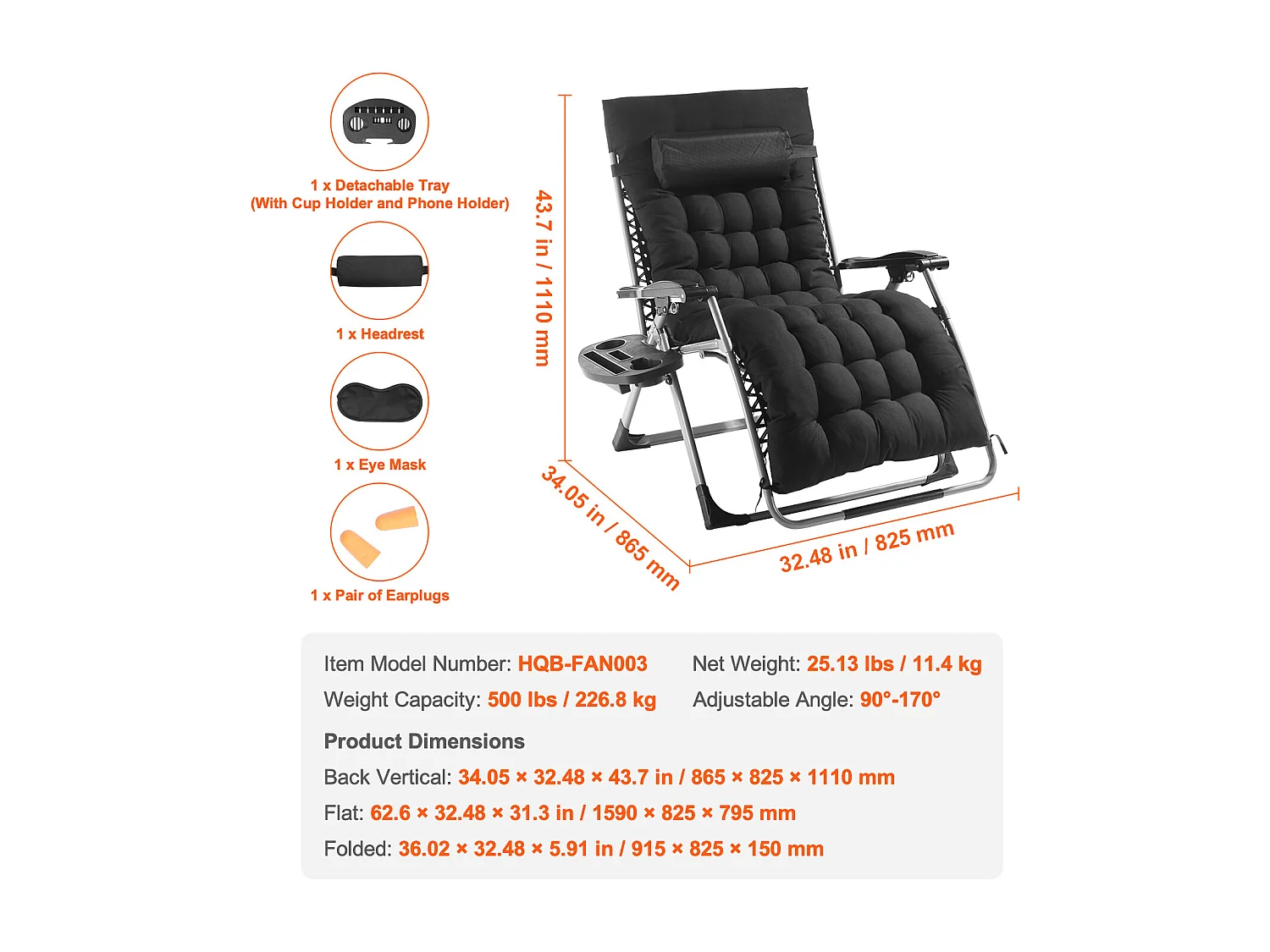 Bain de Soleil SucceBuy Chaise Zéro Gravité 83cm pour Intérieur et Extérieur avec Coussin et Porte-Gobelet