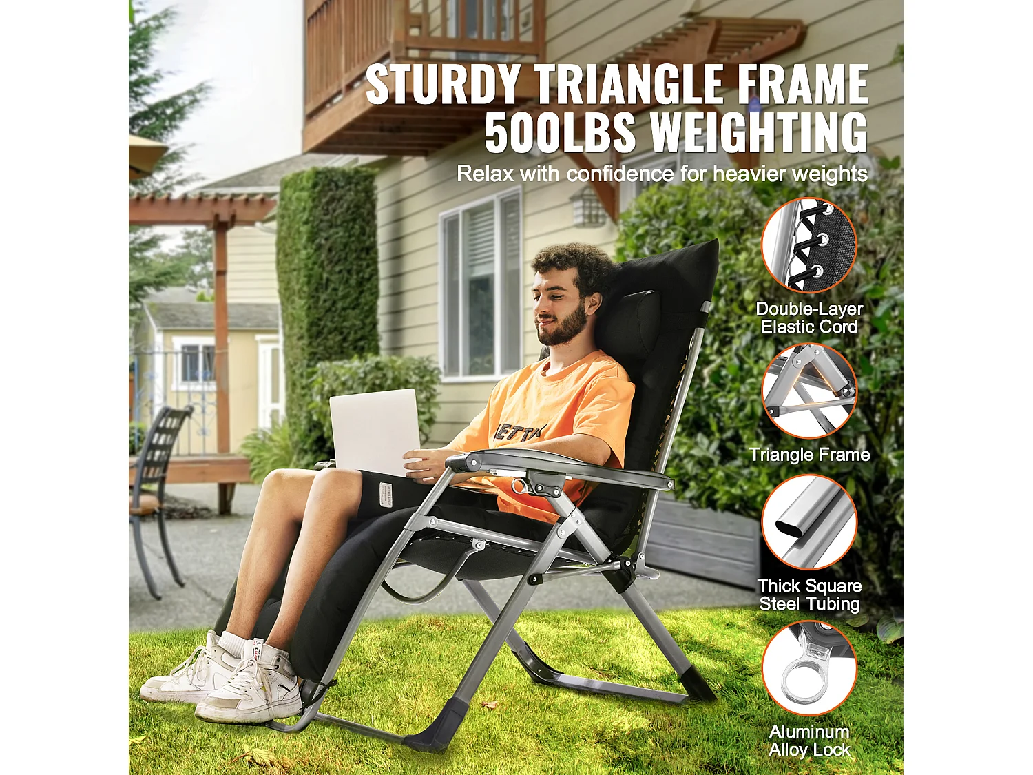 Bain de Soleil SucceBuy Chaise Zéro Gravité 83cm pour Intérieur et Extérieur avec Coussin et Porte-Gobelet