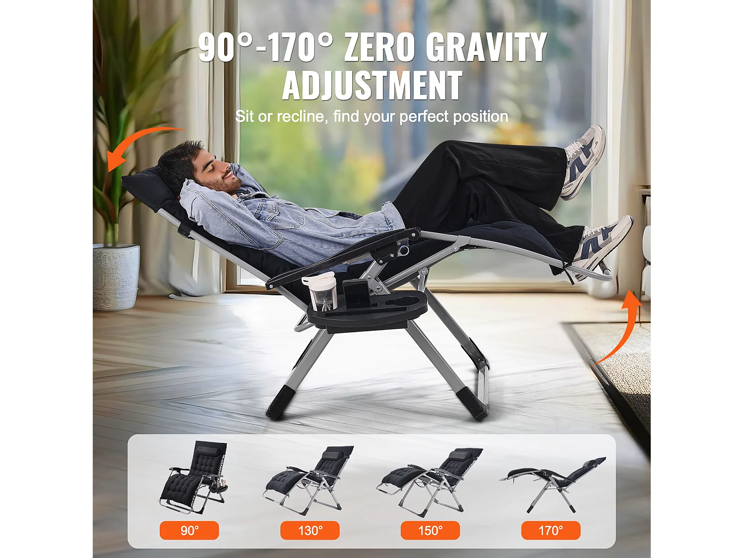 Bain de Soleil SucceBuy Chaise Zéro Gravité 83cm pour Intérieur et Extérieur avec Coussin et Porte-Gobelet