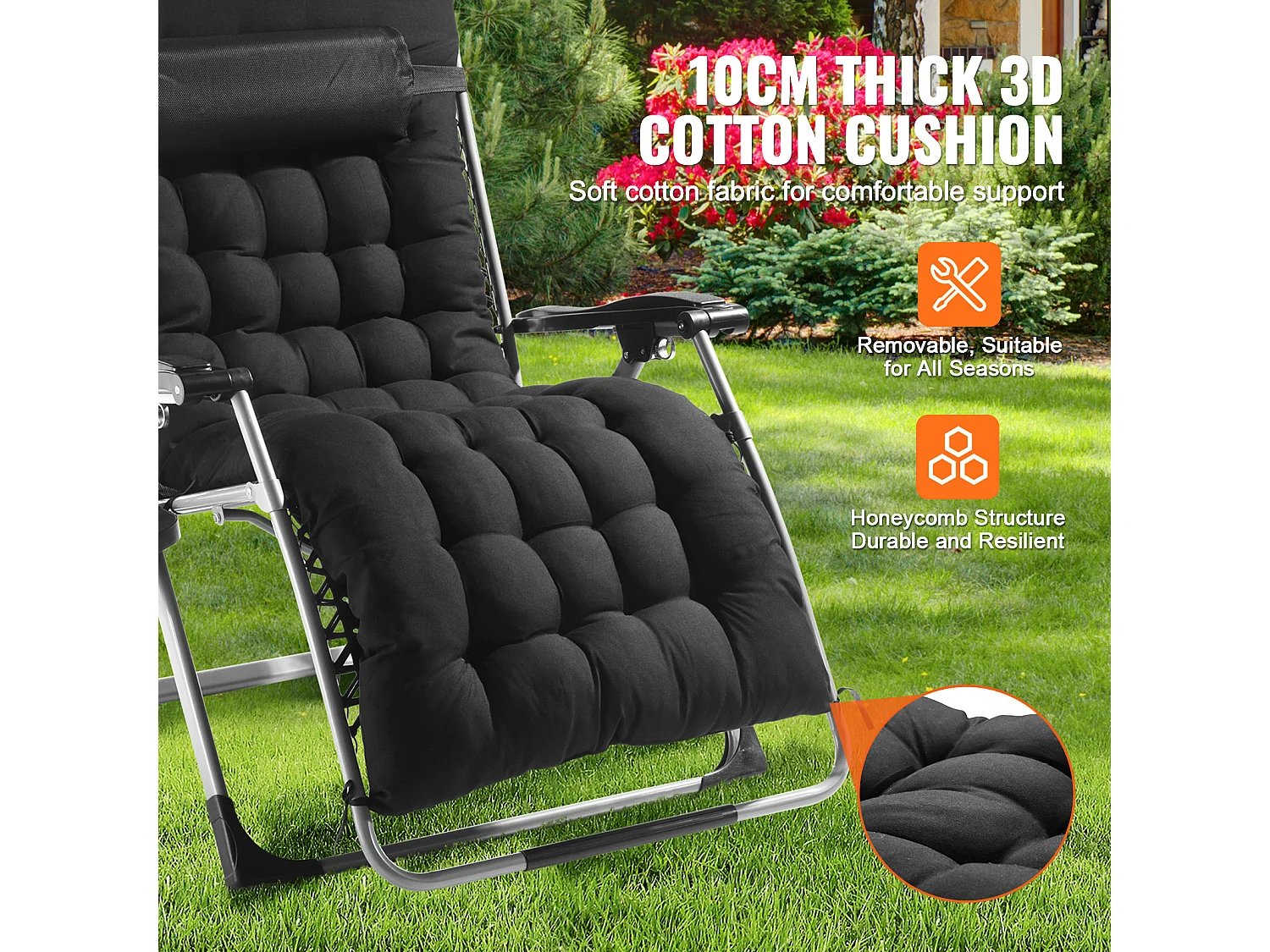 Bain de Soleil SucceBuy Chaise Zéro Gravité 83cm pour Intérieur et Extérieur avec Coussin et Porte-Gobelet