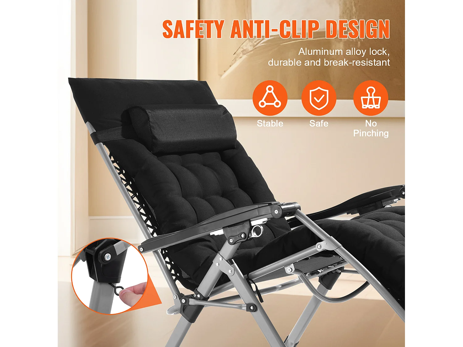Bain de Soleil SucceBuy Chaise Zéro Gravité 83cm pour Intérieur et Extérieur avec Coussin et Porte-Gobelet