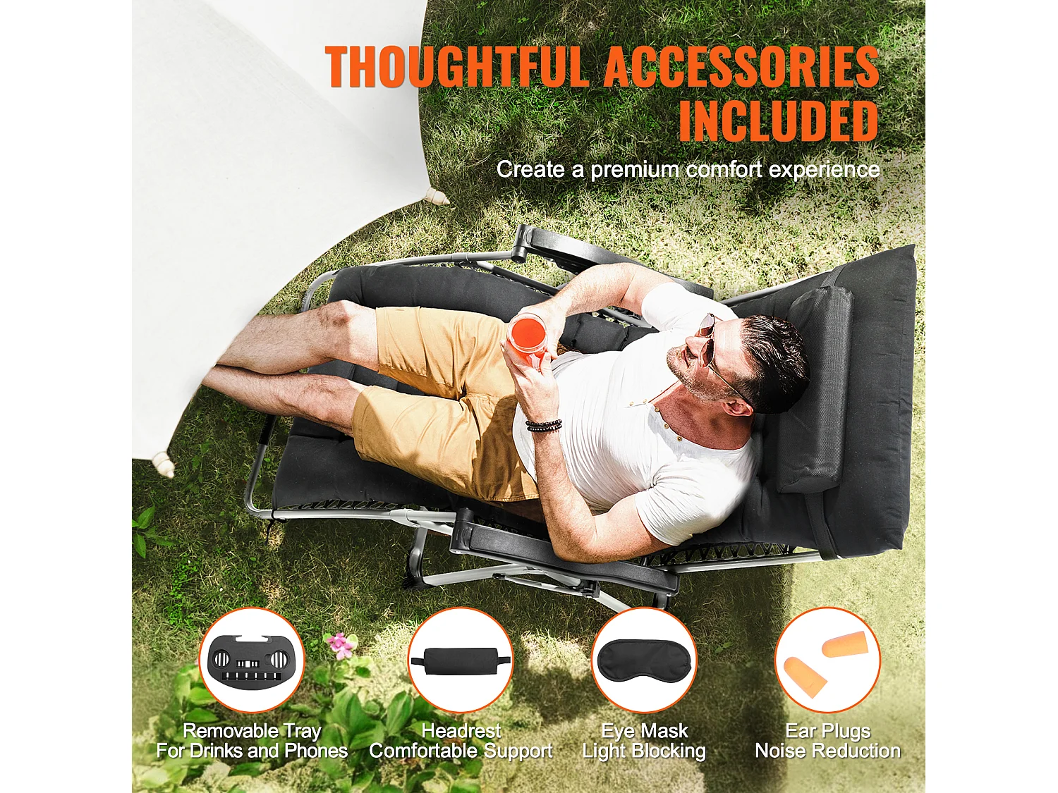 Bain de Soleil SucceBuy Chaise Zéro Gravité 83cm pour Intérieur et Extérieur avec Coussin et Porte-Gobelet